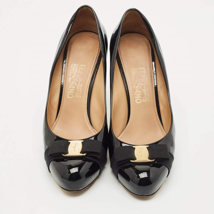 Pre Owned Salvatore Ferragamo Black Patent Leather Pimpa Vara Bow Platform Pumps Size 41