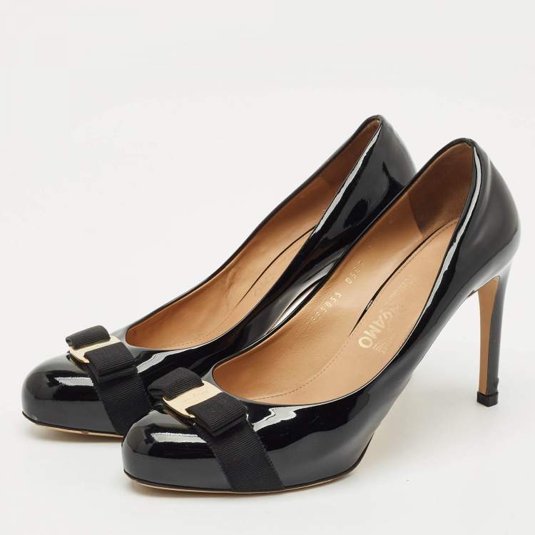 Pre Owned Salvatore Ferragamo Black Patent Leather Pimpa Vara Bow Platform Pumps Size 41