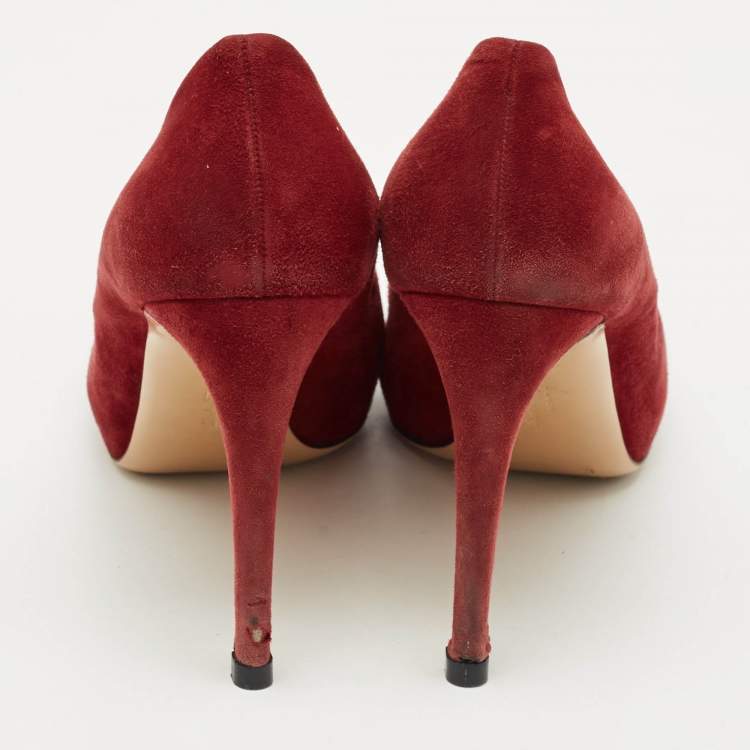 Pre Owned Salvatore Ferragamo Dark Red Suede Pimpa Vara Bow Platform Pumps Size 41