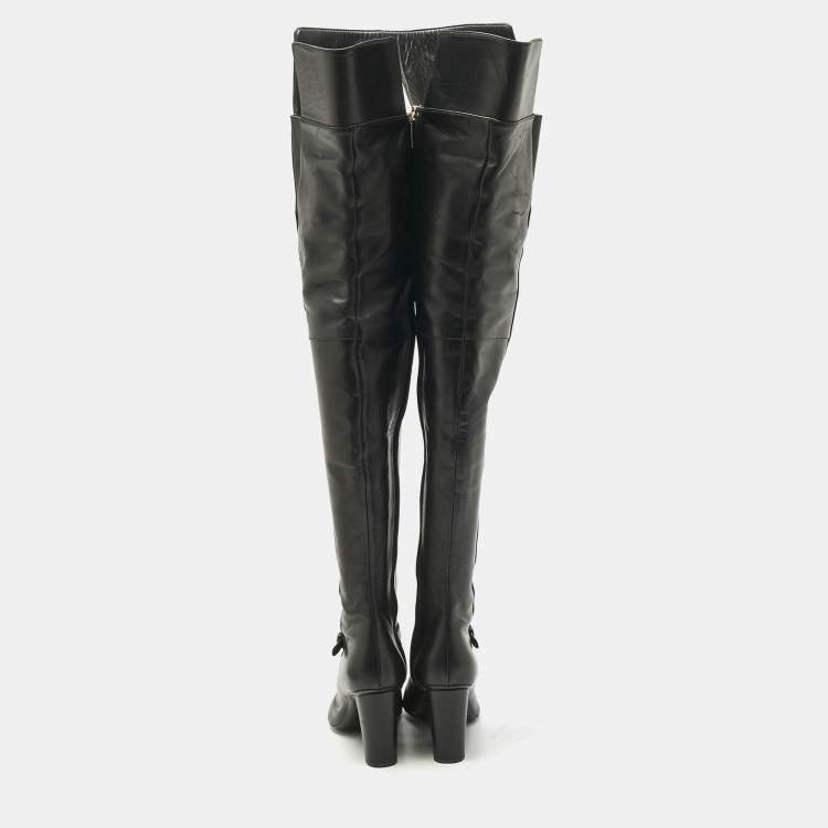 Pre Owned Salvatore Ferragamo Black Leather Thigh High Boots Size 40