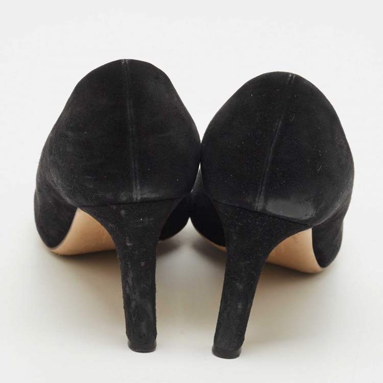 Pre Owned Salvatore Ferragamo Black Water Snakeskin and Suede Mimi Pumps Size 39.5