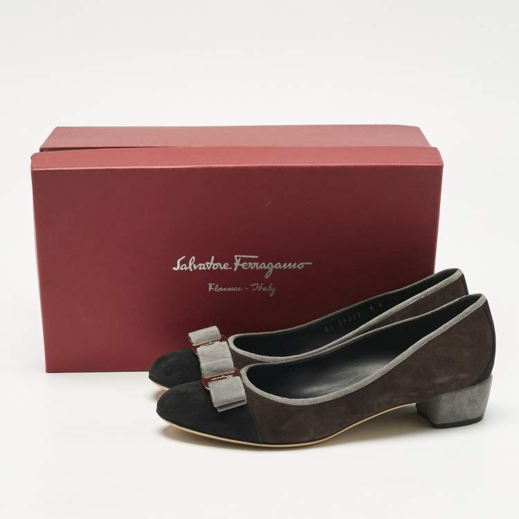 Pre Owned Salvatore Ferragamo Multicolor Suede Vara Bow Pumps Size 38.5