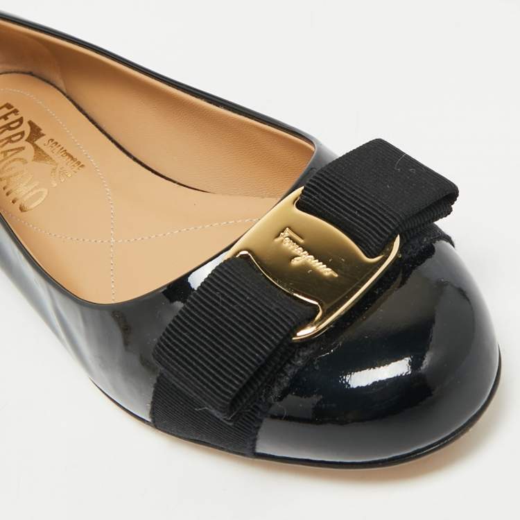 Pre Owned Salvatore Ferragamo Black Patent Leather Varina Ballet Flats Size 35
