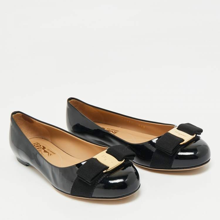 Pre Owned Salvatore Ferragamo Black Patent Leather Varina Ballet Flats Size 35