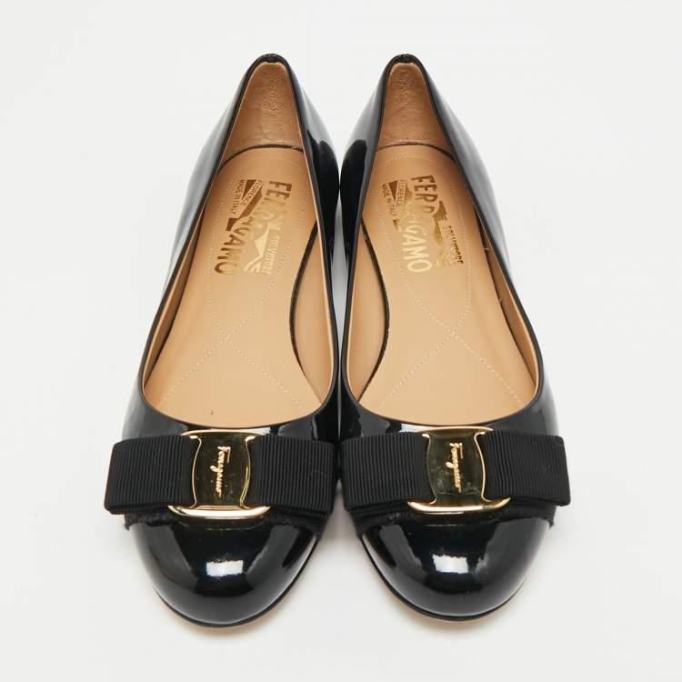 Pre Owned Salvatore Ferragamo Black Patent Leather Varina Ballet Flats Size 35