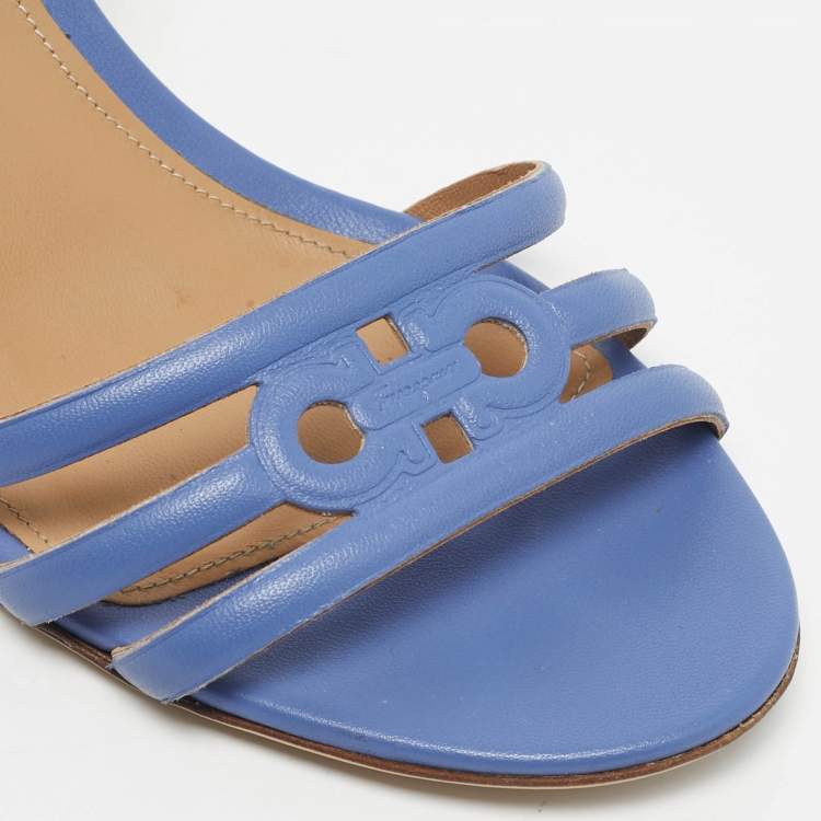 Pre Owned Salvatore Ferragamo Blue Leather Fieri Cork Wedge Sandals Size 38