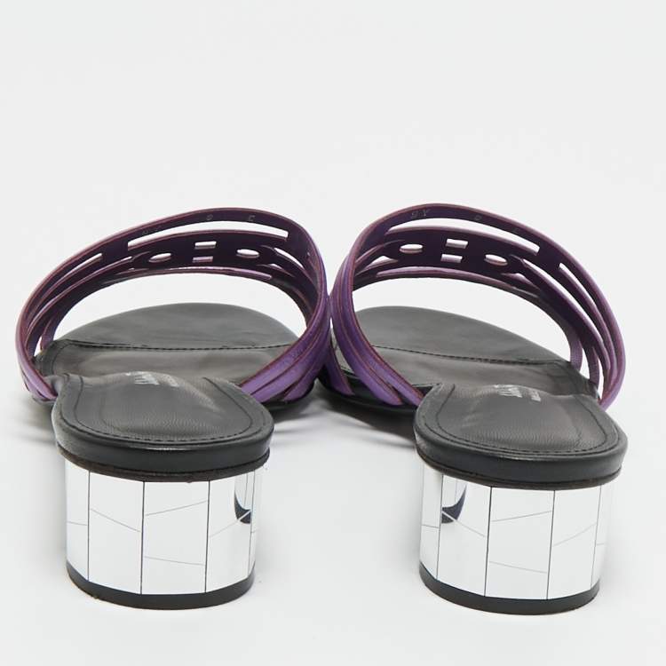 Pre Owned Salvatore Ferragamo Purple Leather Finn Slide Sandals Size 38.5
