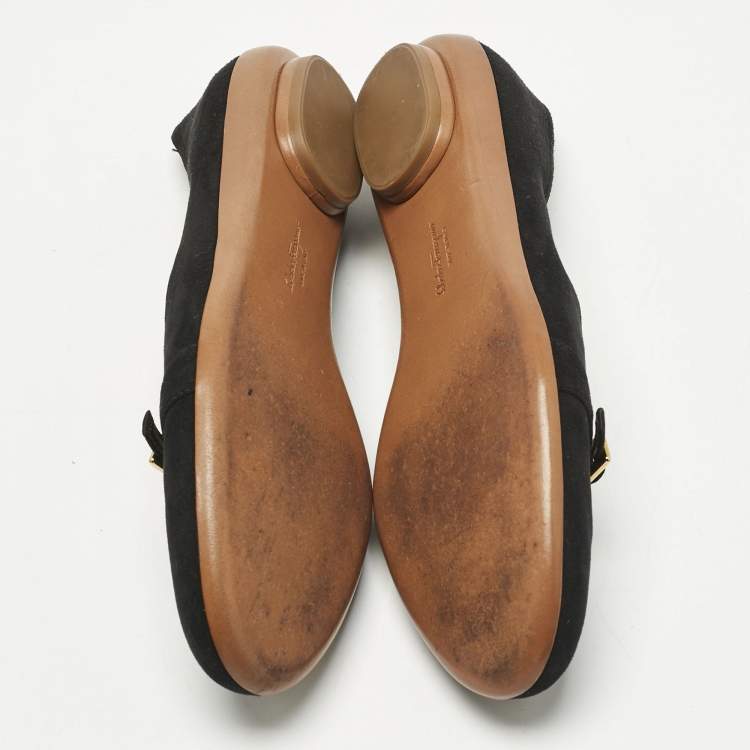 Pre Owned Salvatore Ferragamo Black Suede Audrey Ballet Flats Size 37.5