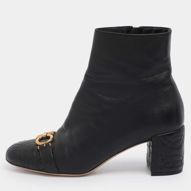 Pre Owned Salvatore Ferragamo Black Leather Lilla Mid Calf Boots Size 36