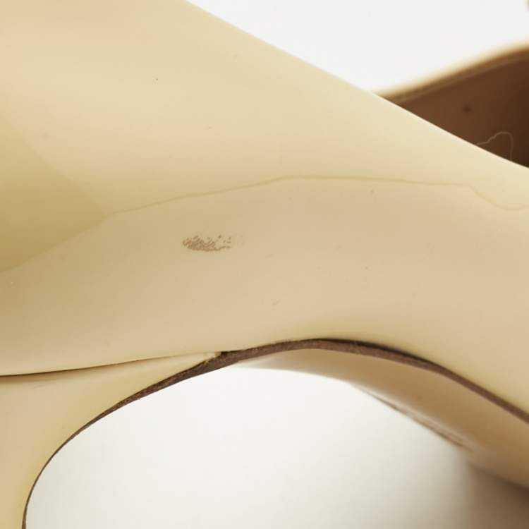 Pre Owned Salvatore Ferragamo Yellow Patent Leather Vara Bow Platform Pumps Size 38.5