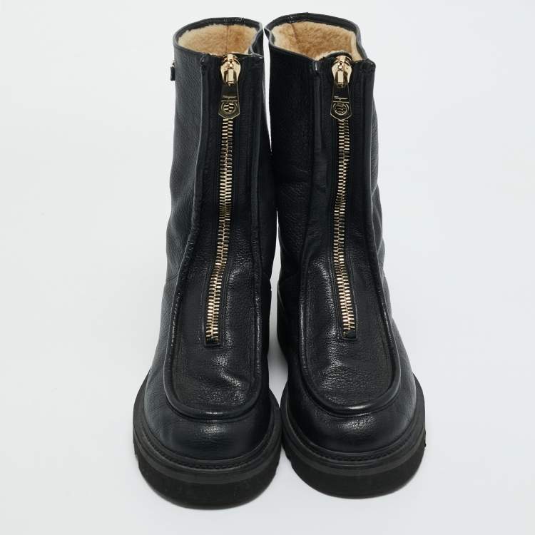 Pre Owned Salvatore Ferragamo Black Leather Eurialo Mid Calf Boots Size 39.5