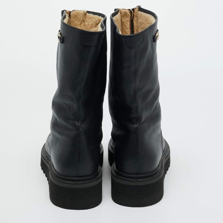Pre Owned Salvatore Ferragamo Black Leather Eurialo Mid Calf Boots Size 39.5