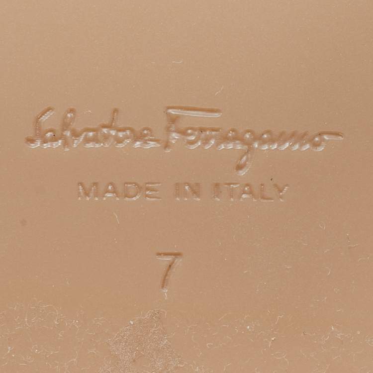 Pre Owned Salvatore Ferragamo Beige Leather Ornament Square Gancini  Knee Length Boots Size 37.5