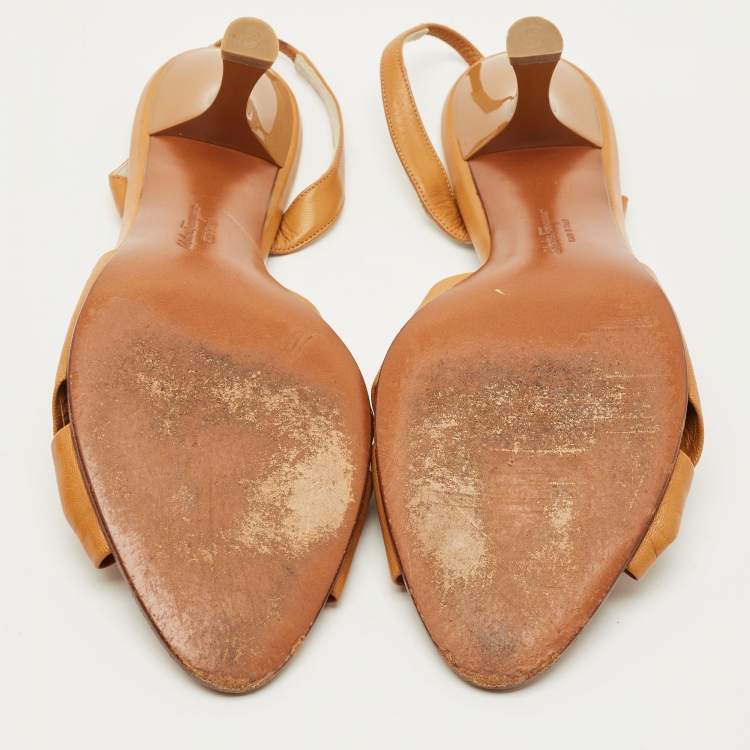 Pre Owned Salvatore Ferragamo Brown Leather Slingback Sandals Size 40.5