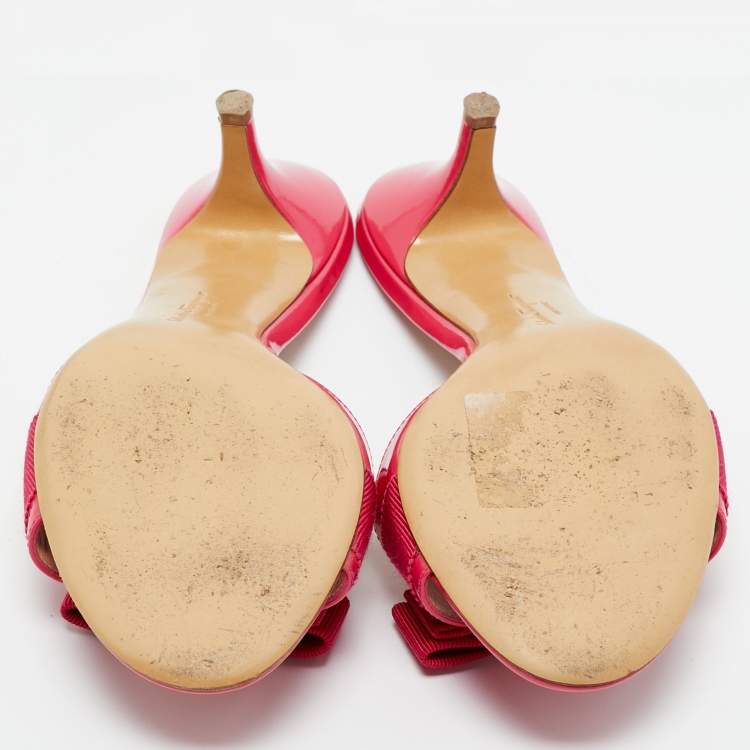 Pre Owned Salvatore Ferragamo Pink Patent Leather Vara Bow Slide Sandals Size 38.5