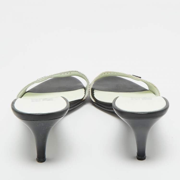 Pre Owned Salvatore Ferragamo Black/White Canvas Slide Sandals Size 37