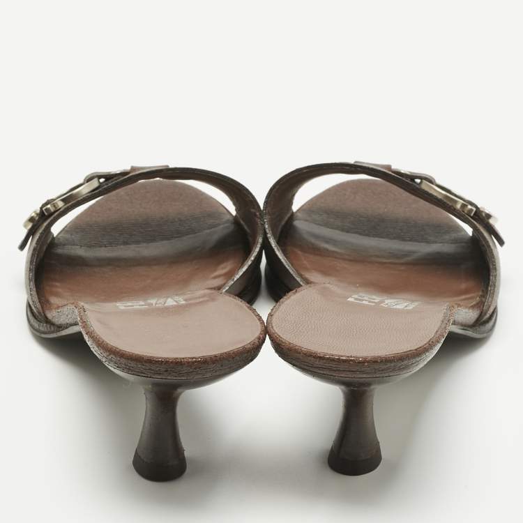 Pre Owned Salvatore Ferragamo Brown Leather Slide Sandals Size 36.5