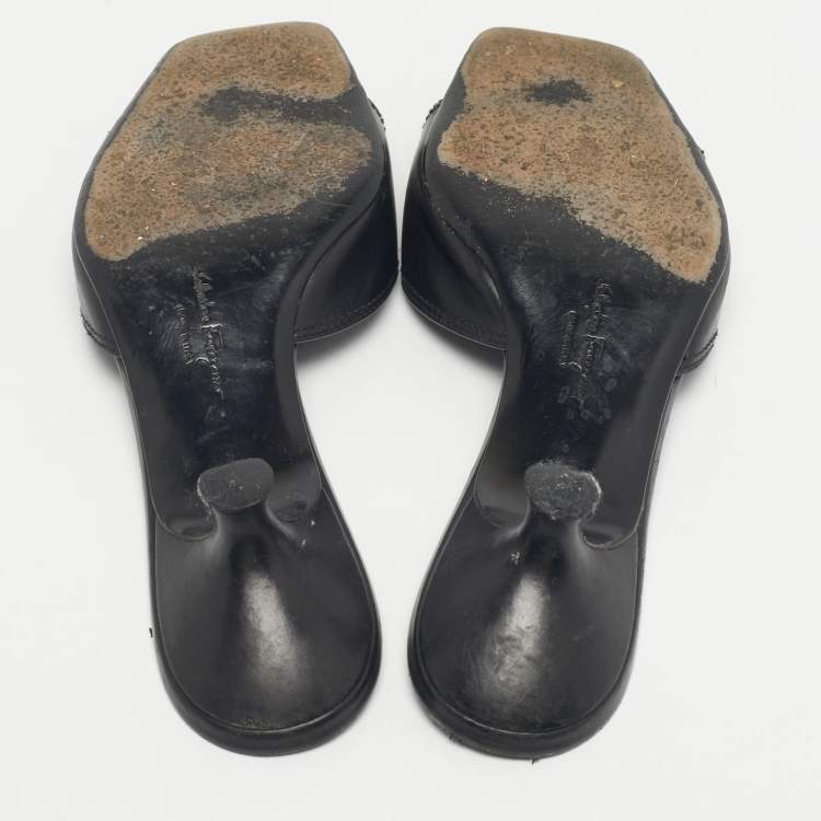 Pre Owned Salvatore Ferragamo Black Leather Slide Sandals Size 36.5