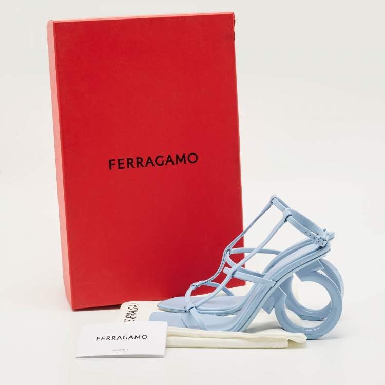 Pre Owned Salvatore Ferragamo Blue Leather Elina X5 Sandals Size 37.5