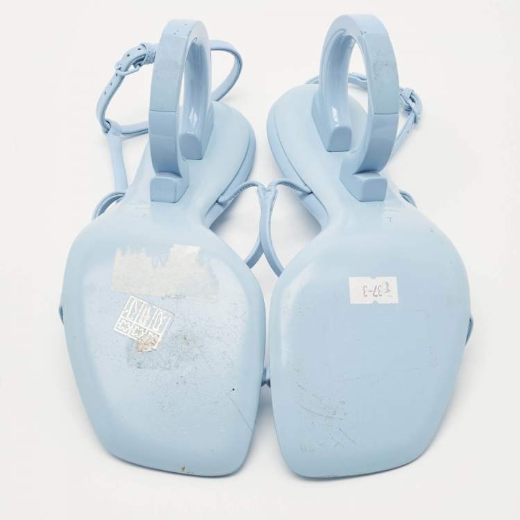 Pre Owned Salvatore Ferragamo Blue Leather Elina X5 Sandals Size 37.5