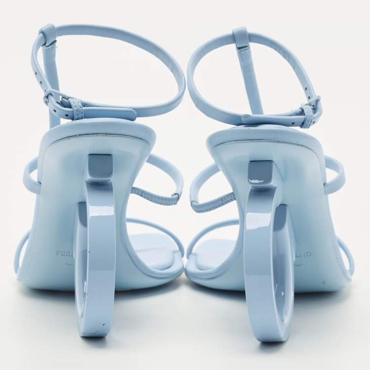 Pre Owned Salvatore Ferragamo Blue Leather Elina X5 Sandals Size 37.5