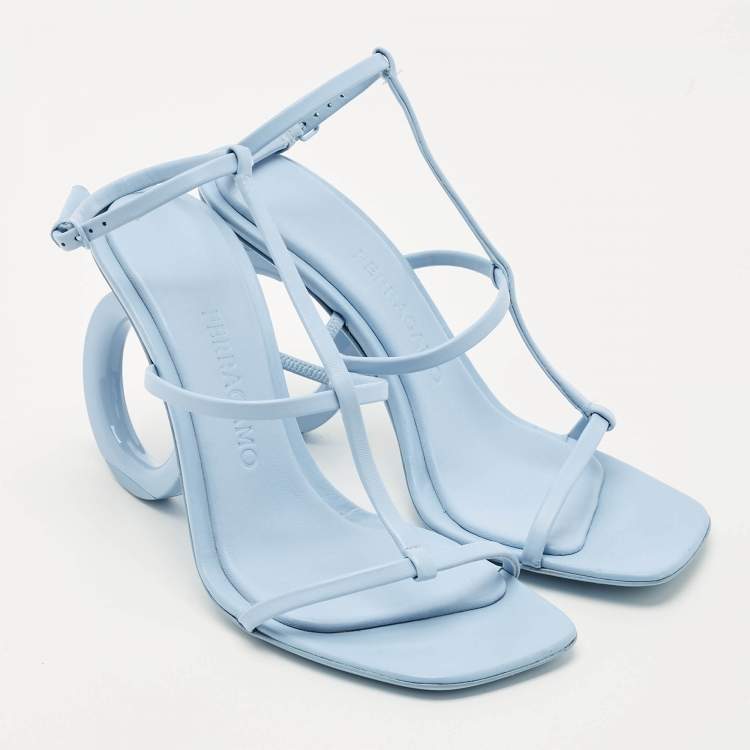 Pre Owned Salvatore Ferragamo Blue Leather Elina X5 Sandals Size 37.5