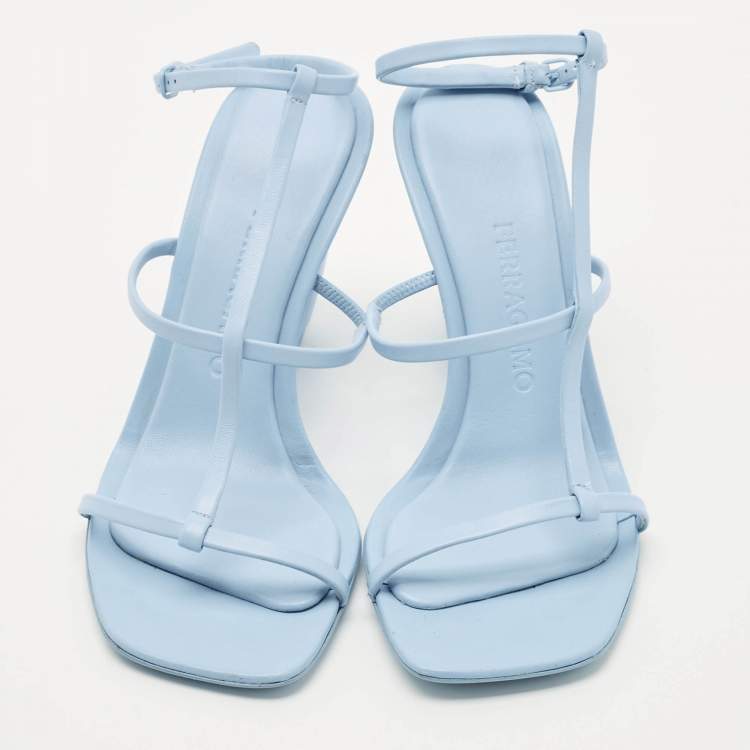 Pre Owned Salvatore Ferragamo Blue Leather Elina X5 Sandals Size 37.5
