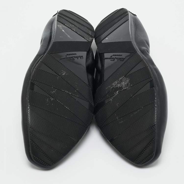 Pre Owned Salvatore Ferragamo Black Leather My Joy Scrunch Ballet Flats Size 36.5