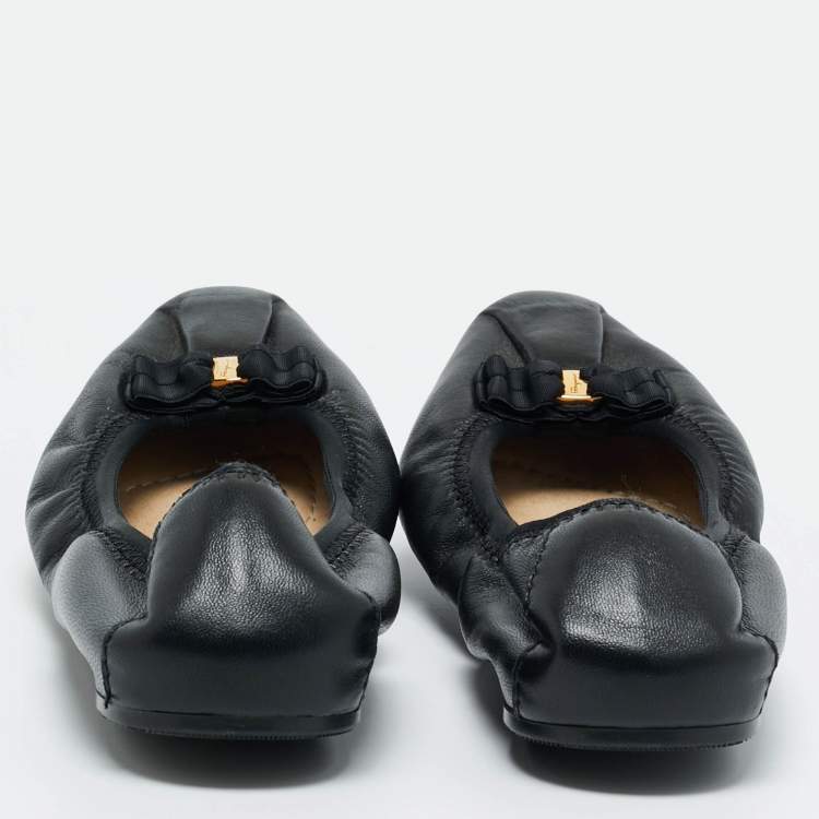 Pre Owned Salvatore Ferragamo Black Leather My Joy Scrunch Ballet Flats Size 36.5