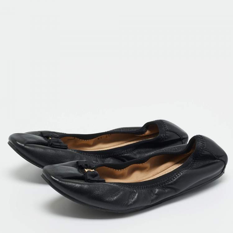 Pre Owned Salvatore Ferragamo Black Leather My Joy Scrunch Ballet Flats Size 36.5