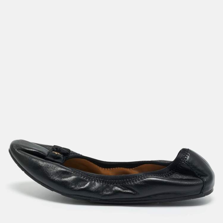 Pre Owned Salvatore Ferragamo Black Leather My Joy Scrunch Ballet Flats Size 36.5
