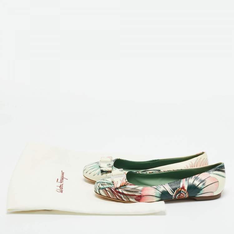 Pre Owned Salvatore Ferragamo Multicolor Leather Bow Ballet Flats Size 37.5