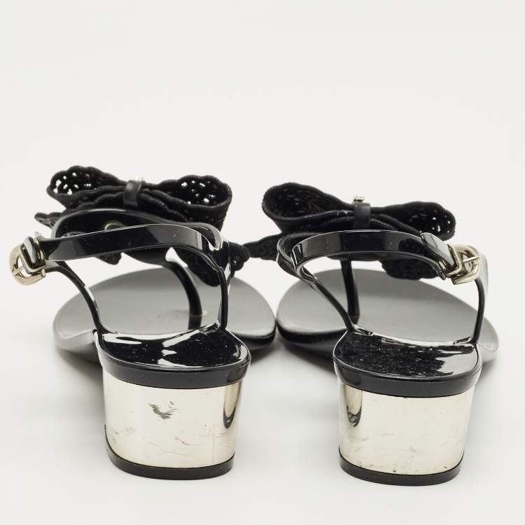 Pre Owned Salvatore Ferragamo Black Rubber per Ankle Strap Sandals Size 37.5