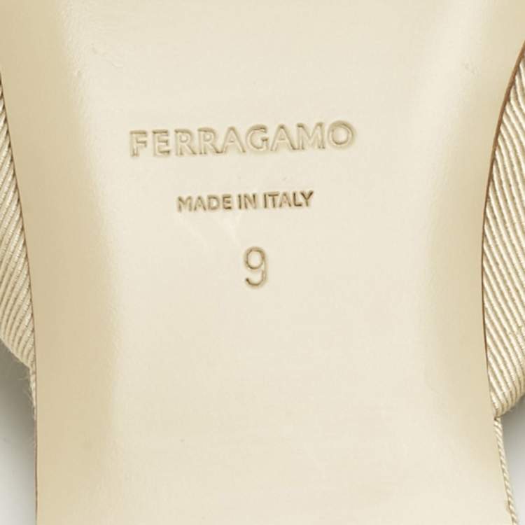 Pre Owned Salvatore Ferragamo Beige Grosgrain Flat Mules Size 39.5