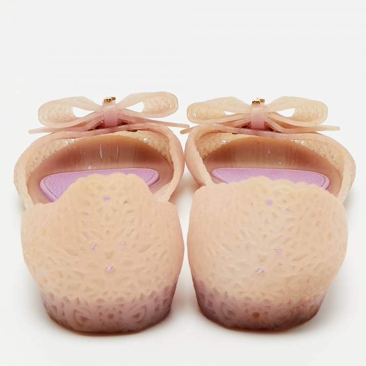 Pre Owned Salvatore Ferragamo Cream Jelly Nilly Bow Ballet Flats Size 36.5