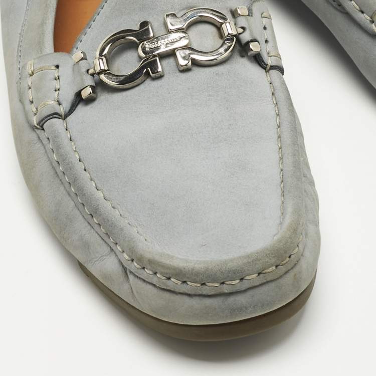 Pre Owned Salvatore Ferragamo Blue Leather Gancini Loafers Size 39.5