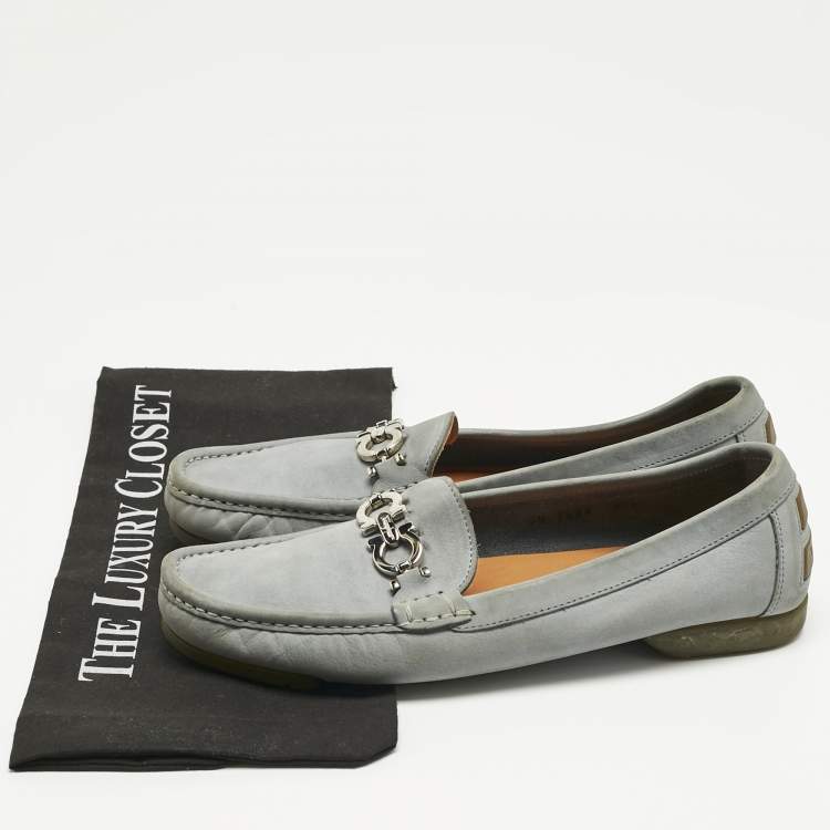 Pre Owned Salvatore Ferragamo Blue Leather Gancini Loafers Size 39.5