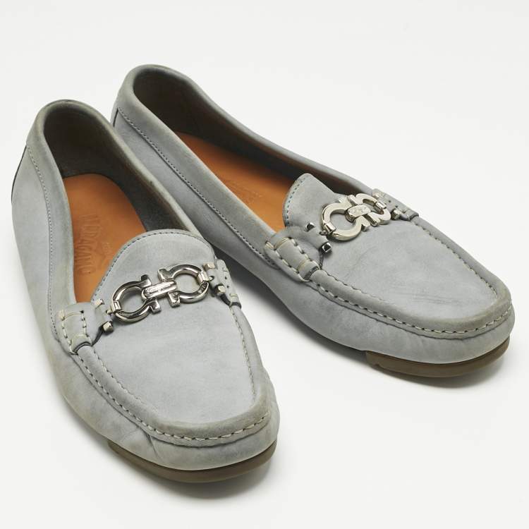 Pre Owned Salvatore Ferragamo Blue Leather Gancini Loafers Size 39.5
