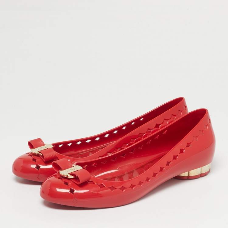 Pre Owned Salvatore Ferragamo Red Jelly Vara Ballet Flats Size 39.5