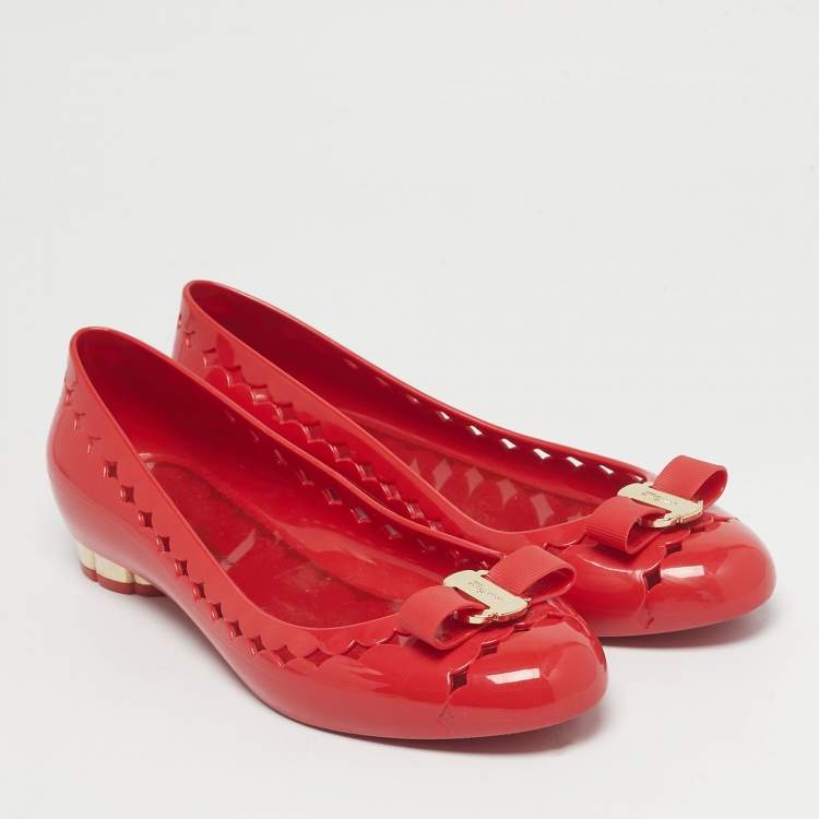 Pre Owned Salvatore Ferragamo Red Jelly Vara Ballet Flats Size 39.5