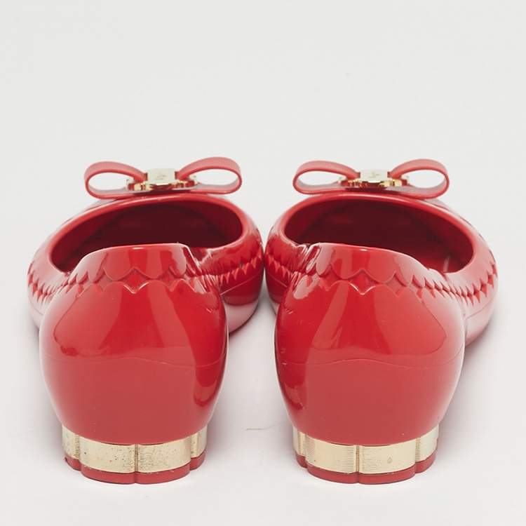 Pre Owned Salvatore Ferragamo Red Jelly Vara Ballet Flats Size 39.5