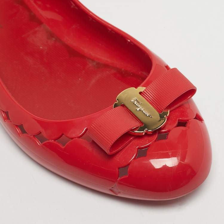 Pre Owned Salvatore Ferragamo Red Jelly Vara Ballet Flats Size 39.5