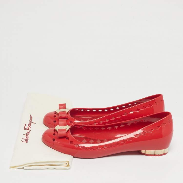 Pre Owned Salvatore Ferragamo Red Jelly Vara Ballet Flats Size 39.5