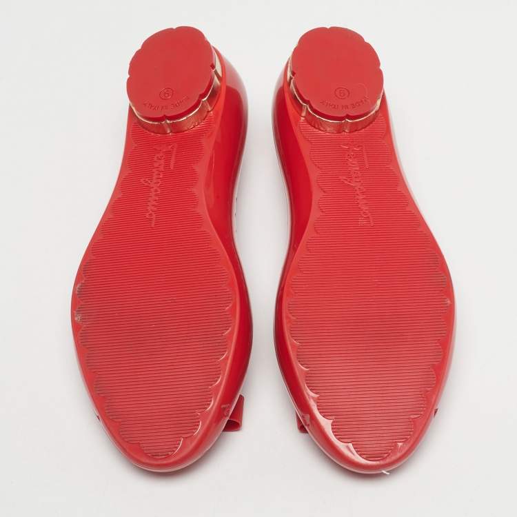Pre Owned Salvatore Ferragamo Red Jelly Vara Ballet Flats Size 39.5