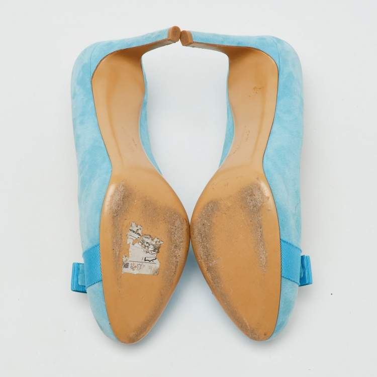 Pre Owned Salvatore Ferragamo Light Blue Suede Vara Bow Platform Pumps Size 40
