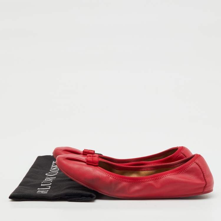 Pre Owned Salvatore Ferragamo Red Leather My Joy Scrunch Ballet Flats Size 40.5