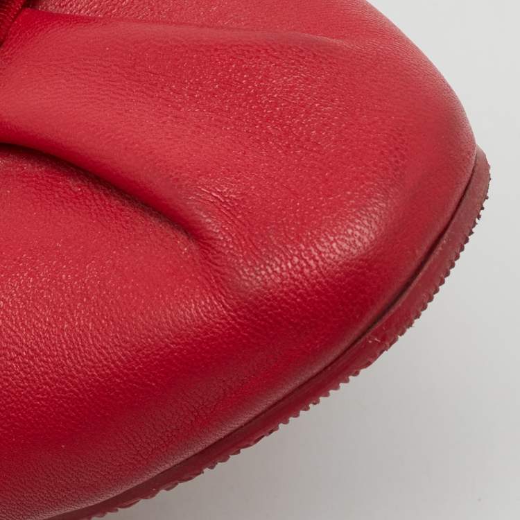 Pre Owned Salvatore Ferragamo Red Leather My Joy Scrunch Ballet Flats Size 40.5