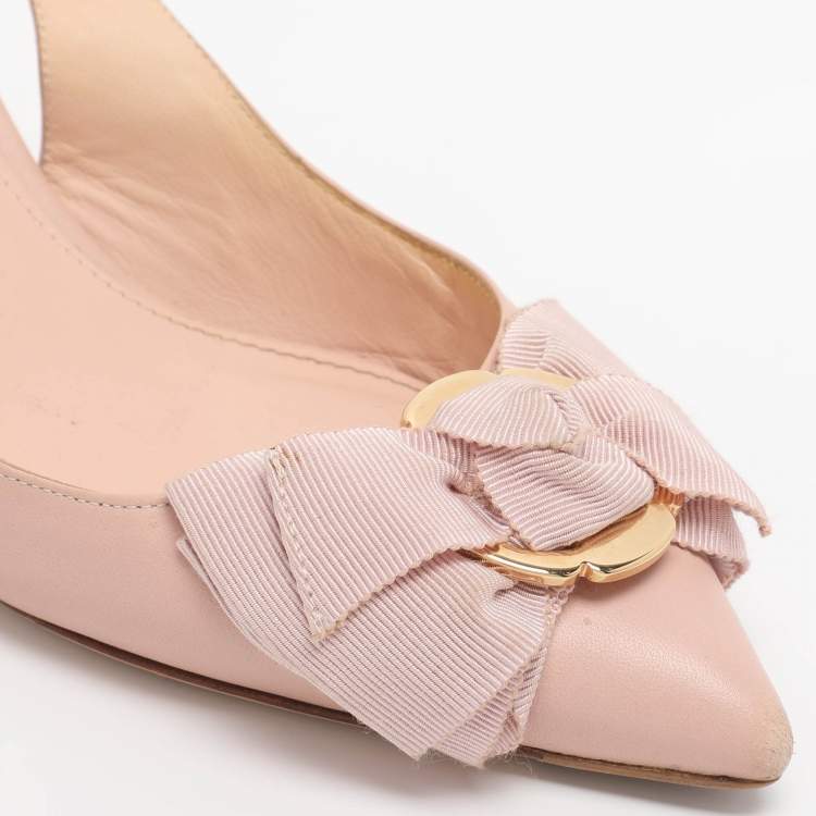 Pre Owned Salvatore Ferragamo Pink Leather Bow Slingback Sandals Size 37.5