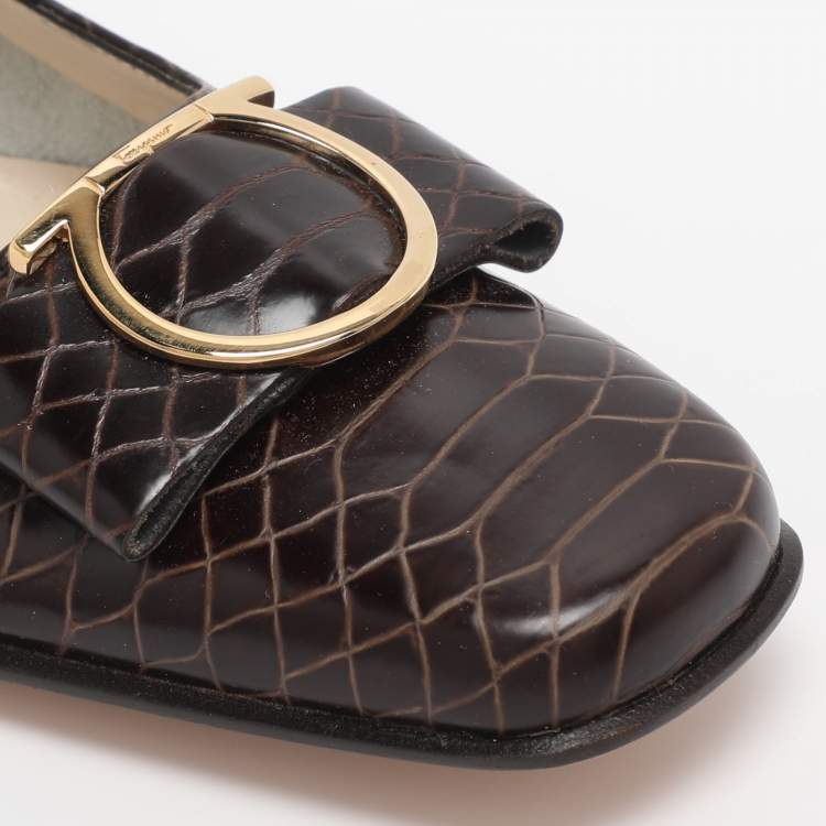 Pre Owned Salvatore Ferragamo Brown Python Embossed Leather Gancini Pumps Size 40