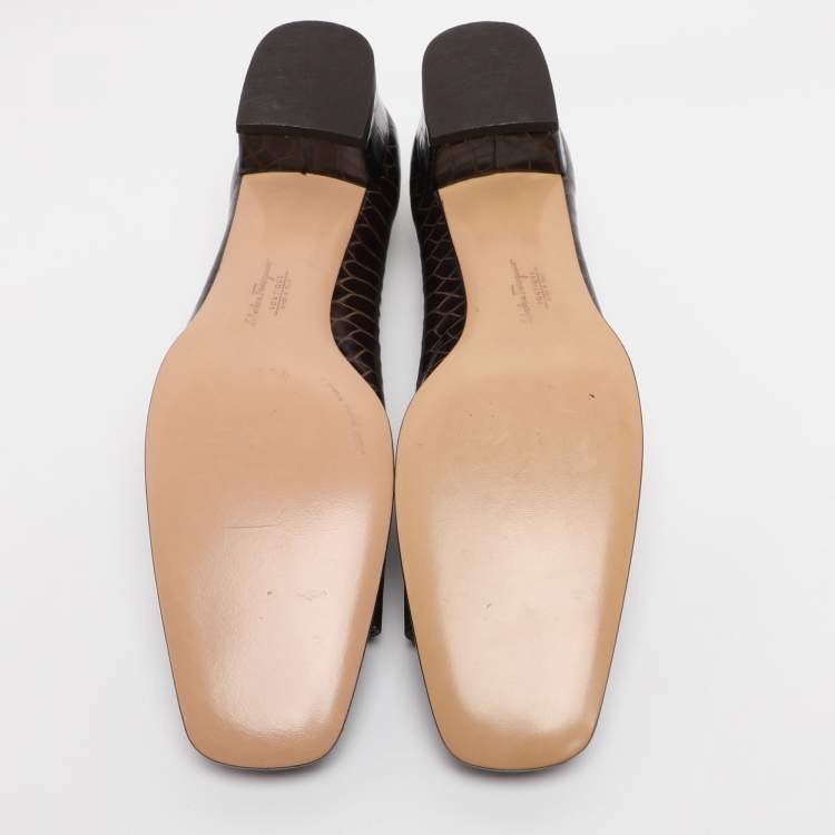 Pre Owned Salvatore Ferragamo Brown Python Embossed Leather Gancini Pumps Size 40